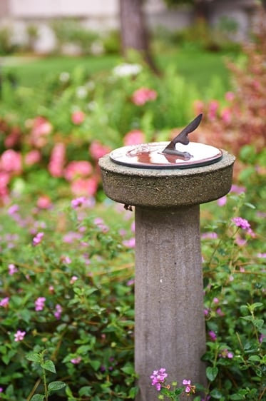 Close-up image of a sundial in the garden at Piedmont Gardens