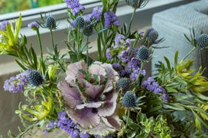 Close-up of a purple flower arrangement