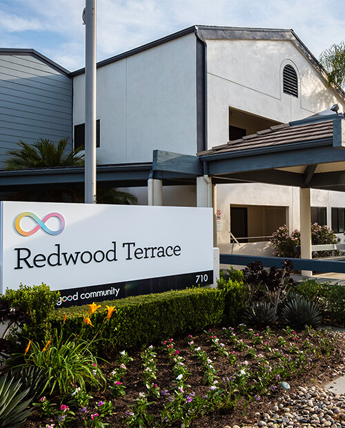 Redwood Terrace community entrance sign