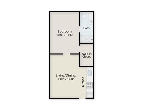 Floor plan of a garden one-bedroom apartment at Redwood Terrace 