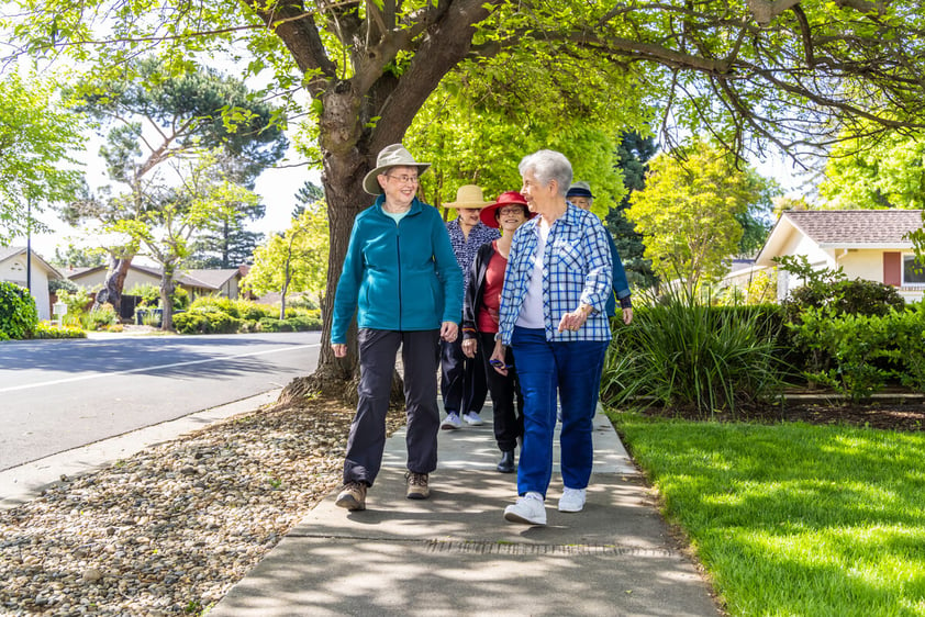 group of seniors walking outside