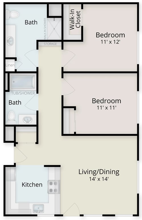 Cascade NE two-bedroom apartment floor plan