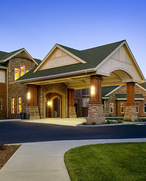 Exterior of The Terraces of Boise at night