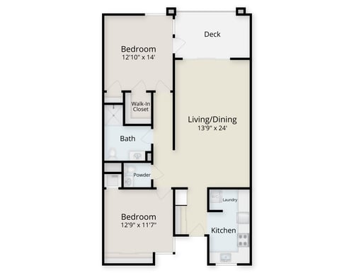Floorplan of a two bedrooms apartment at The Terraces of Los Gatos