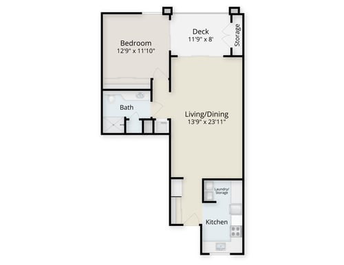 Floor plan of a one-bedroom apartment at The Terraces of Los Gatos