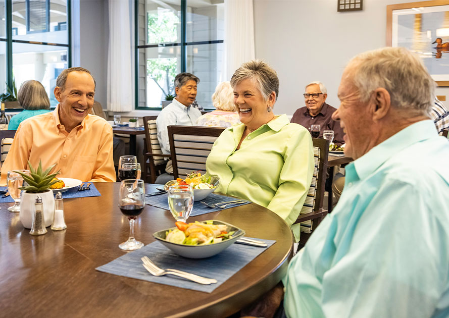 Groups of seniors having lunch at the restaurant-style dining venue at The Terraces of Los Gatos
