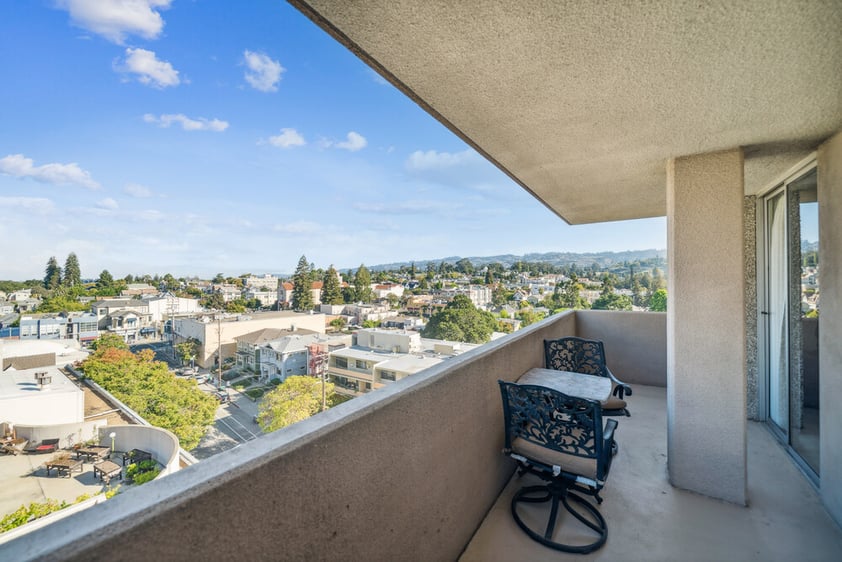 View of Oakland, California, from the balcony of an apartment at Piedmont Gardens