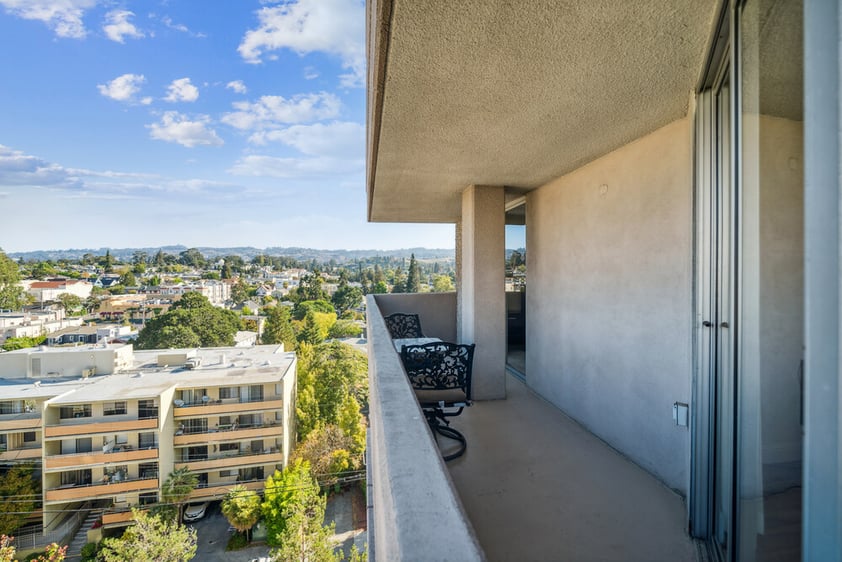 View of Oakland, California, from the balcony of an apartment at Piedmont Gardens