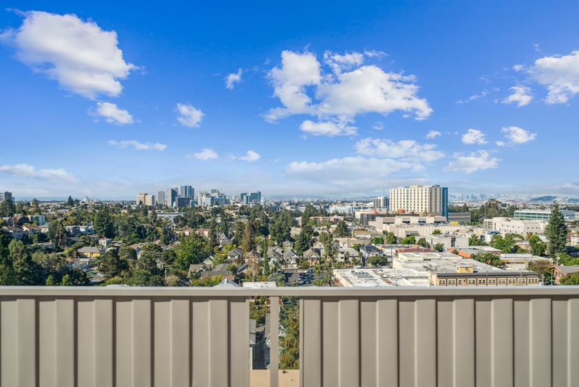 View of Oakland, California, from the balcony of an apartment at Piedmont Gardens