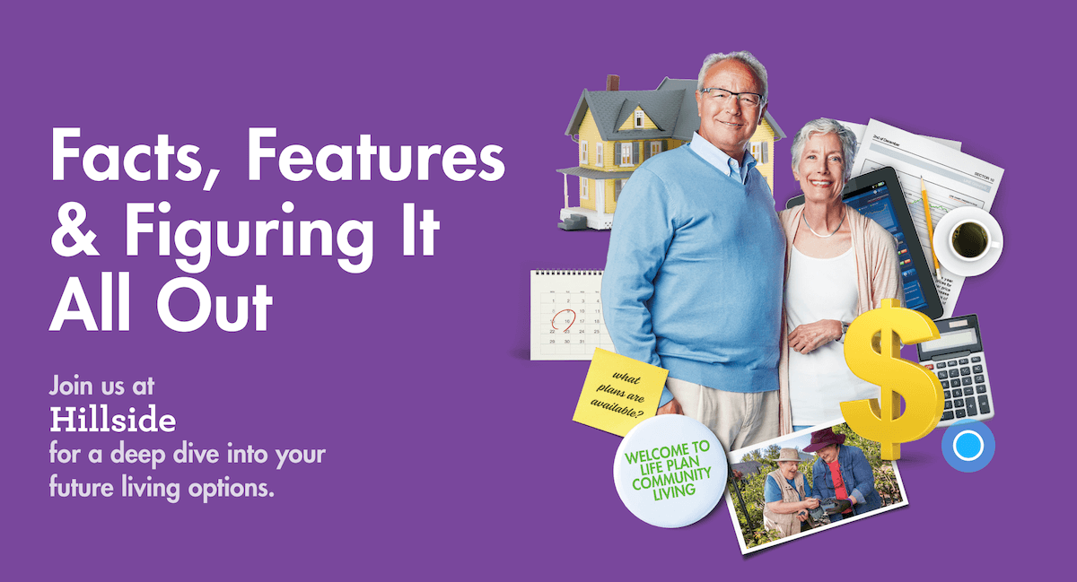 Residents on a purple background with a house, documents, and a dollar sign.