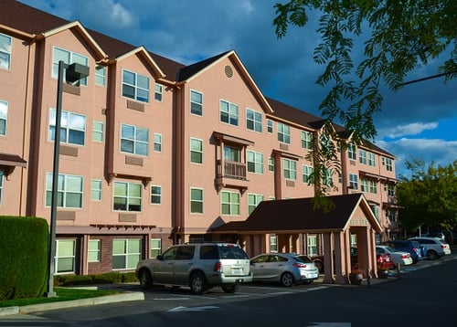 Exterior of the Columbia apartment building at The Terraces at Summitview