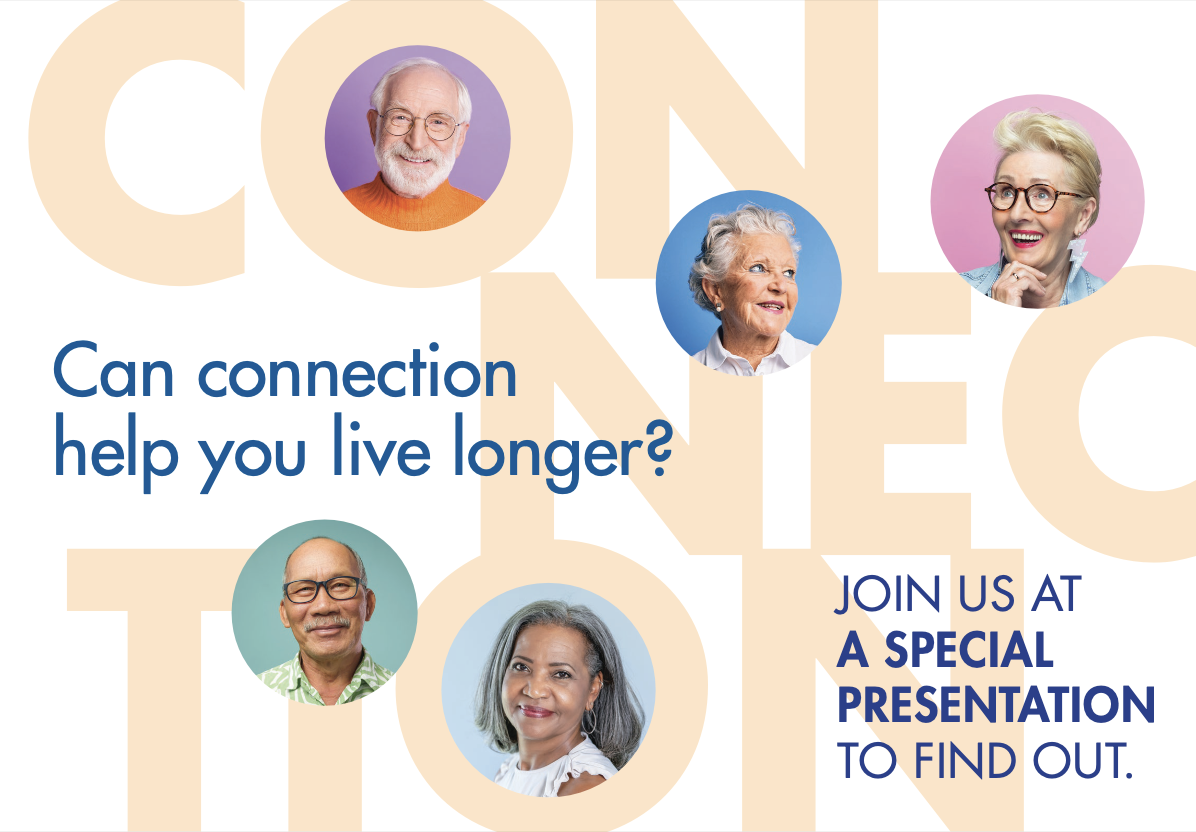 An illustration highlighting the importance of social connections in promoting a longer, healthier life