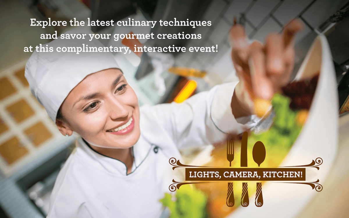 A woman wearing a chef hat confidently holds a knife, ready for culinary tasks in a professional kitchen setting