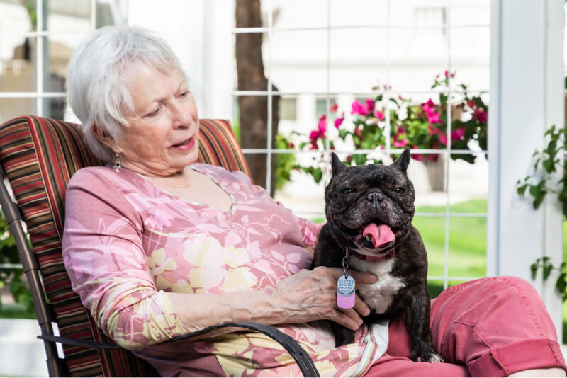 senior lady with dog on her lap